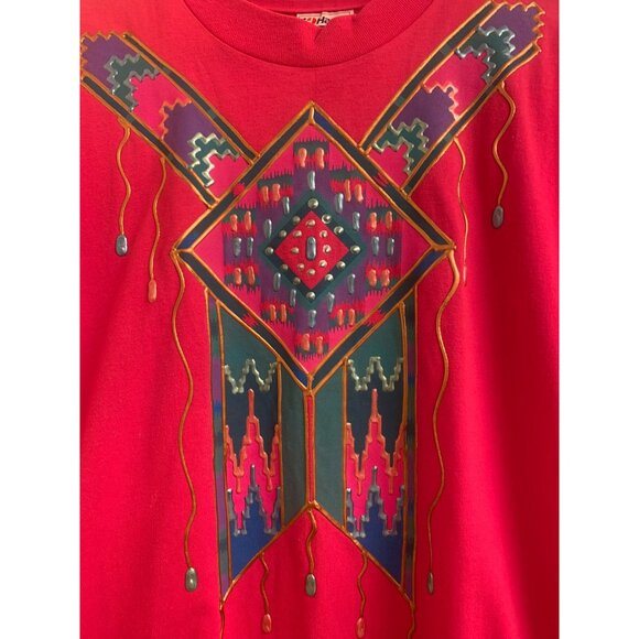 Hanes 50/50 Pink Raspberry Aztec Puffy Paint T-Shirt Large Womens Art to Wear - Picture 6 of 8